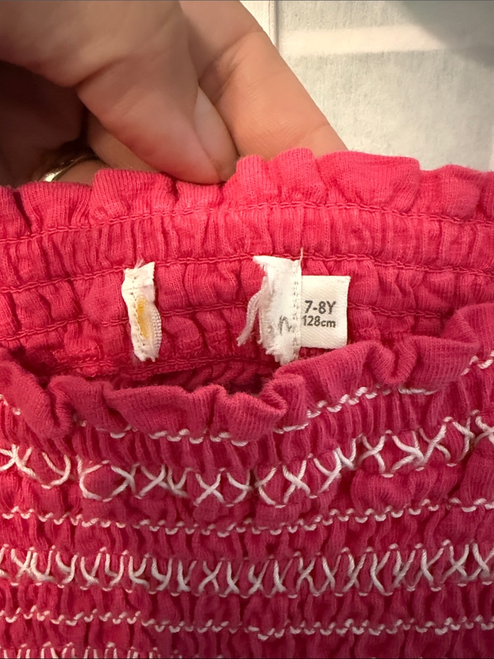 MINI BODEN Dress Girls 7-8 Pink Smocked Cotton Puff Sleeve - Picture 3 of 5